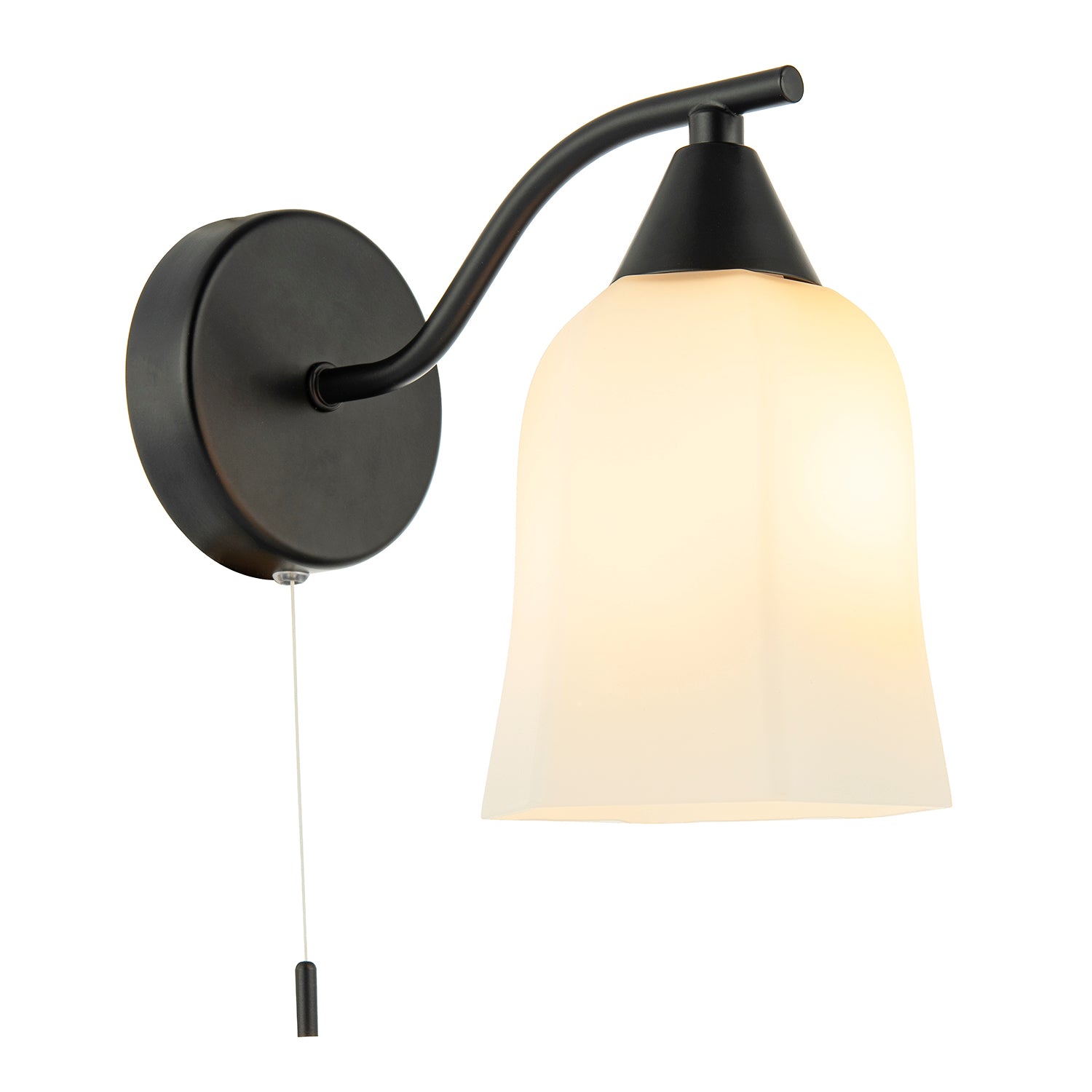 Traditional Switched Downlight Wall Light in Matte Black with Opal Glass Shade Image 1