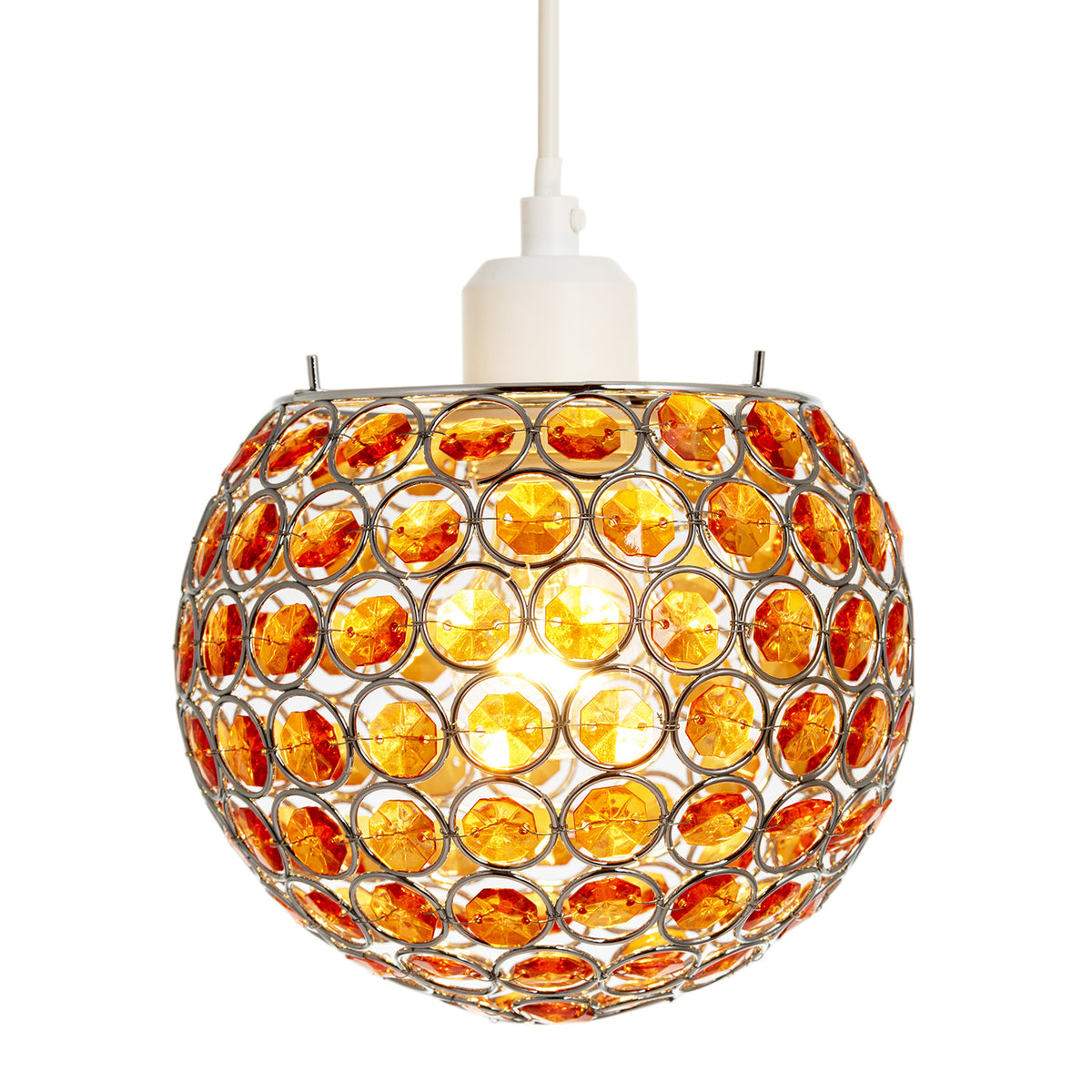 Modern Round Globe Pendant Light Shade with Orange Acrylic Bead Jewels Image 2
