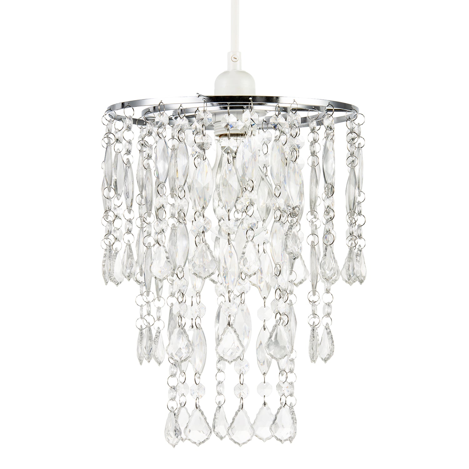Chandelier Style Pendant Light Shade with Tiers of Clear Acrylic Drops Image 1