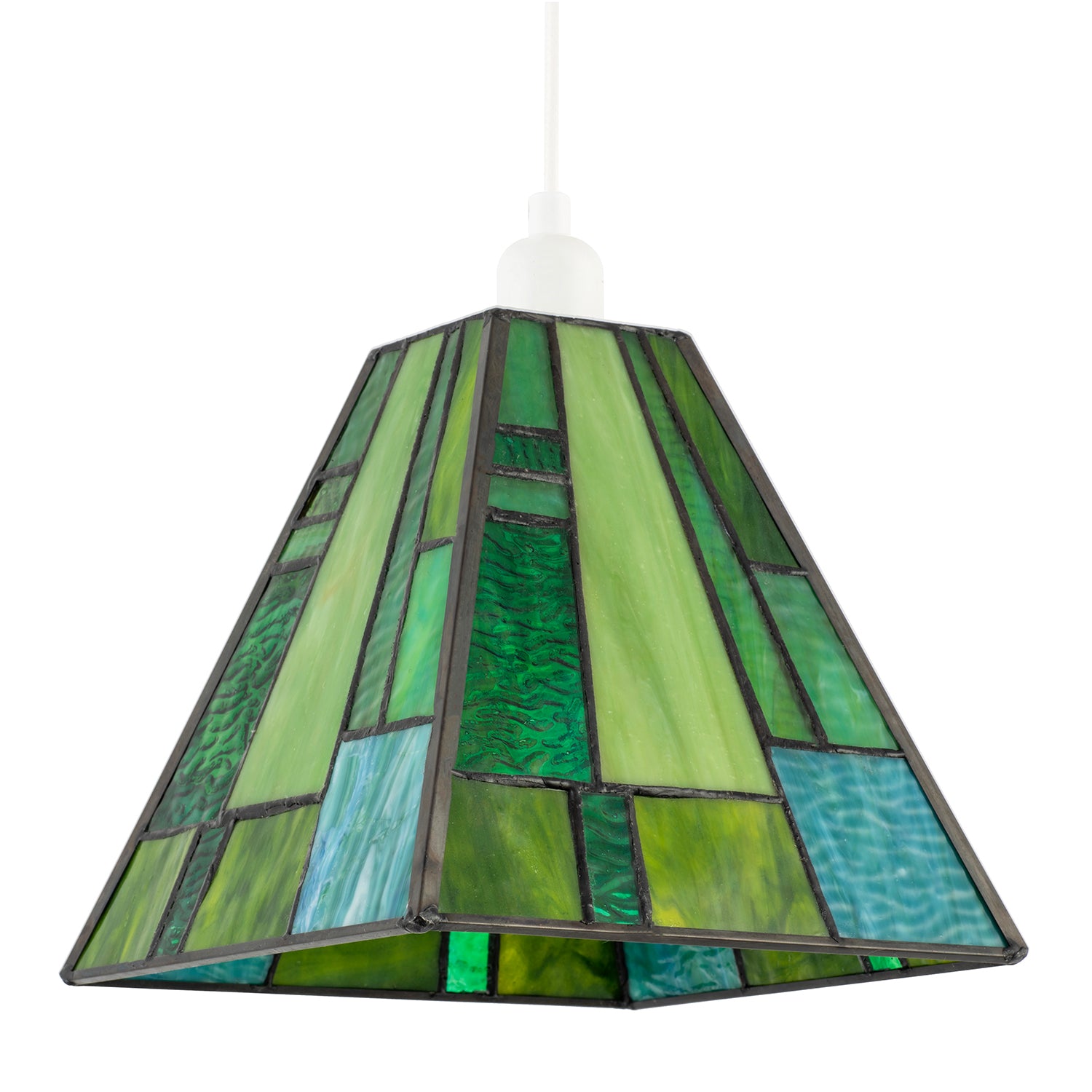 Art Deco Tiffany Pendant Lighting Shade with Emerald and Green Panels Image 1