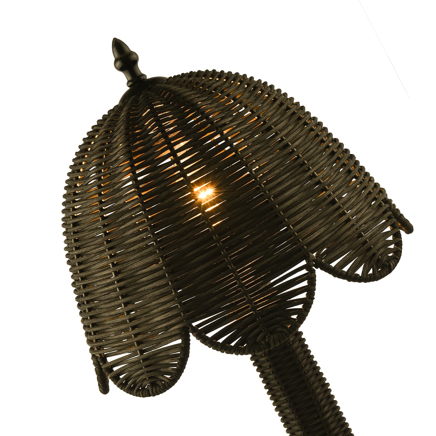Washed Black Woven Rattan Table Lamp with Scallop Shade and Switch Image 4