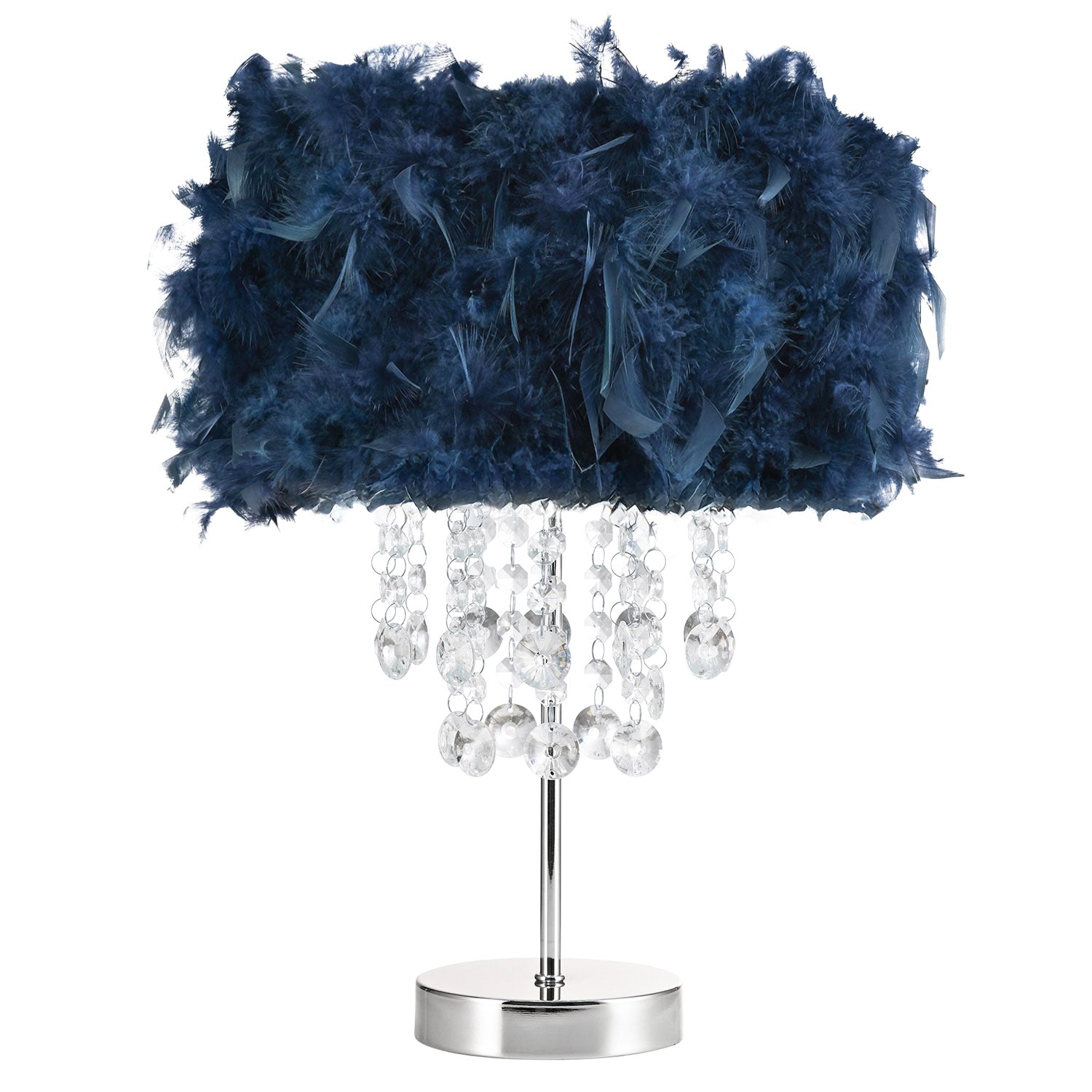 Chandelier Style Midnight Blue Feather Table Lamp with Waterfall Drops Image 2