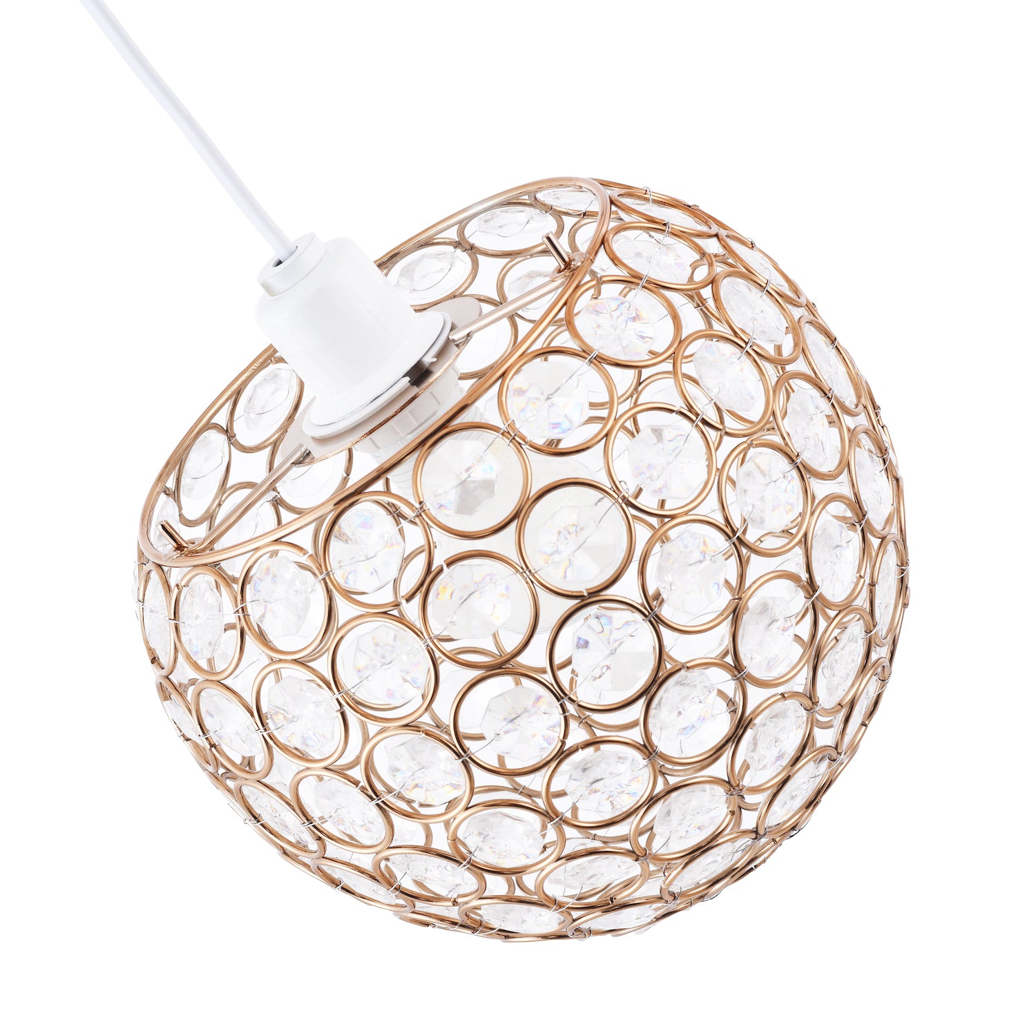 Modern Round Gold Globe Easy Fit Pendant Shade with Small Clear Acrylic Beads Image 3