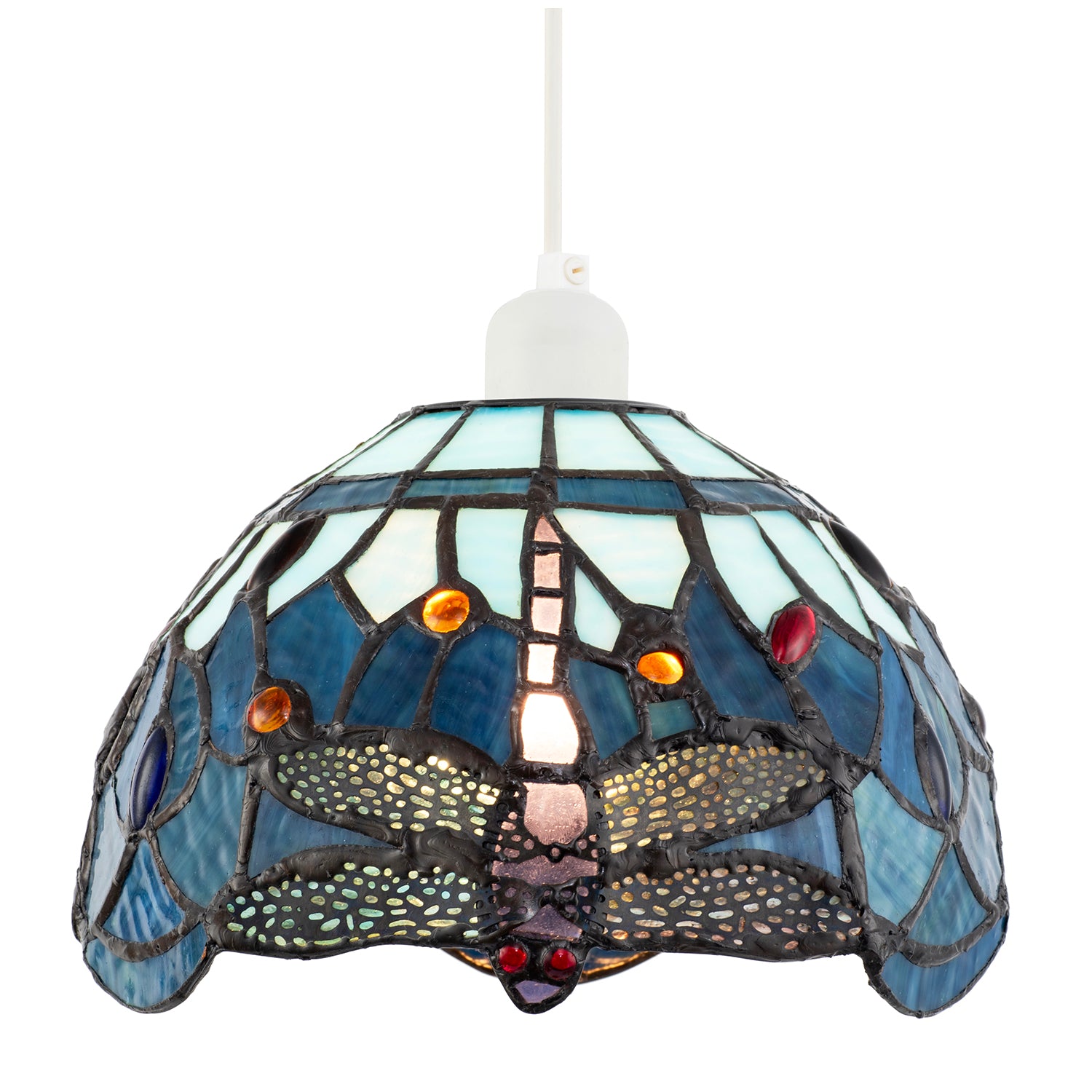 Midnight and Sky Blue Stained Glass Dragonfly Tiffany Pendant Shade Image 2