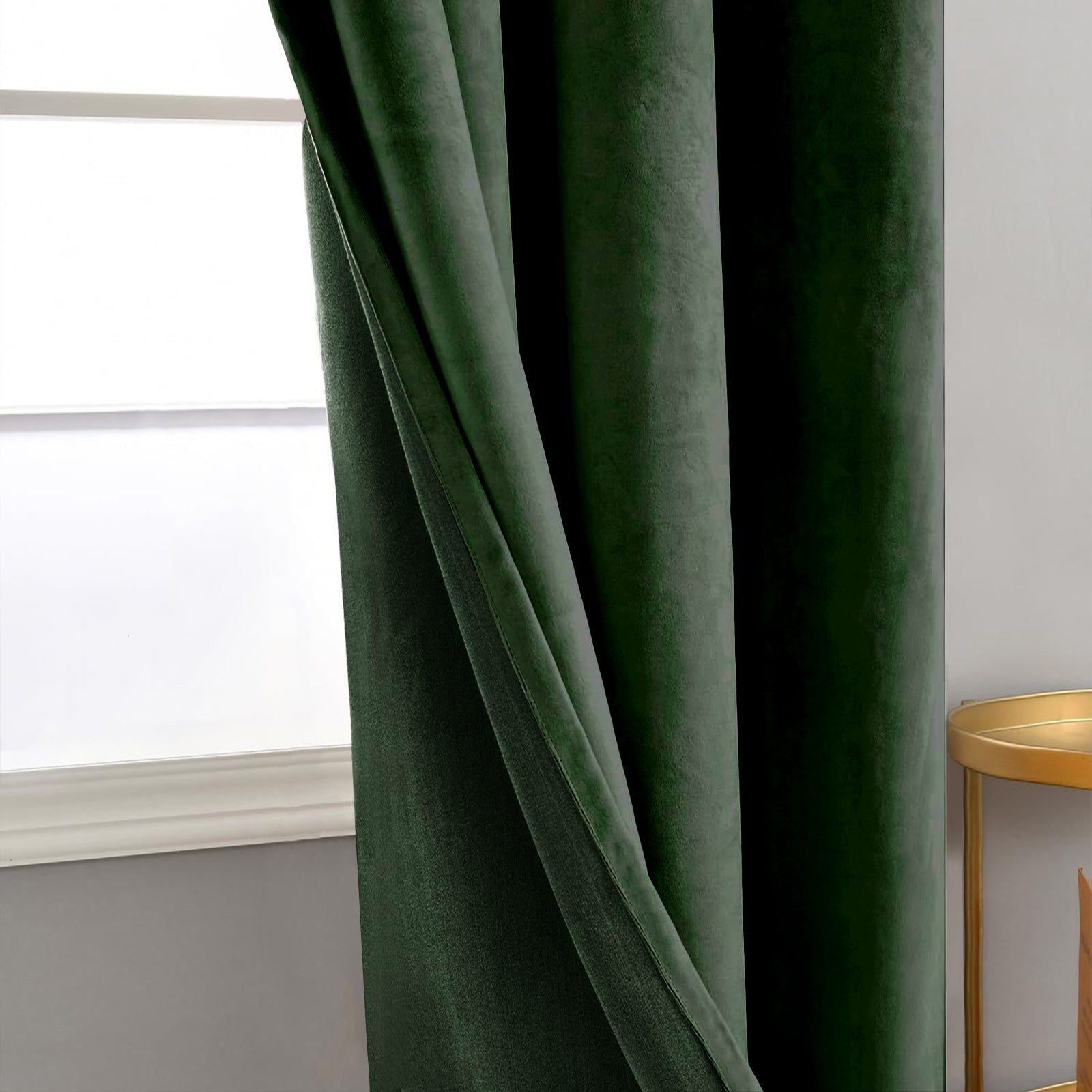 Forest Green Velvet Blackout Eyelet Curtains - 46x63 Inch Drop - Pair Image 2