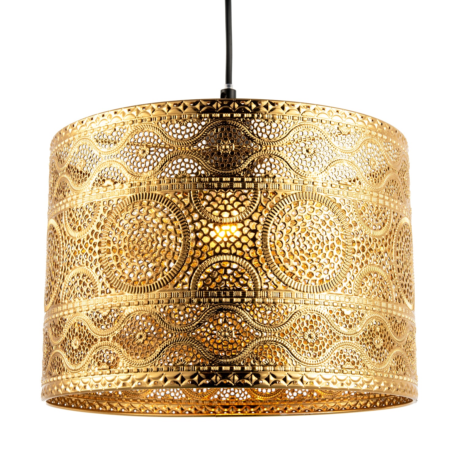 Ornate Moroccan Designed Polished Gold Metal Pendant Lighting Shade Image 1