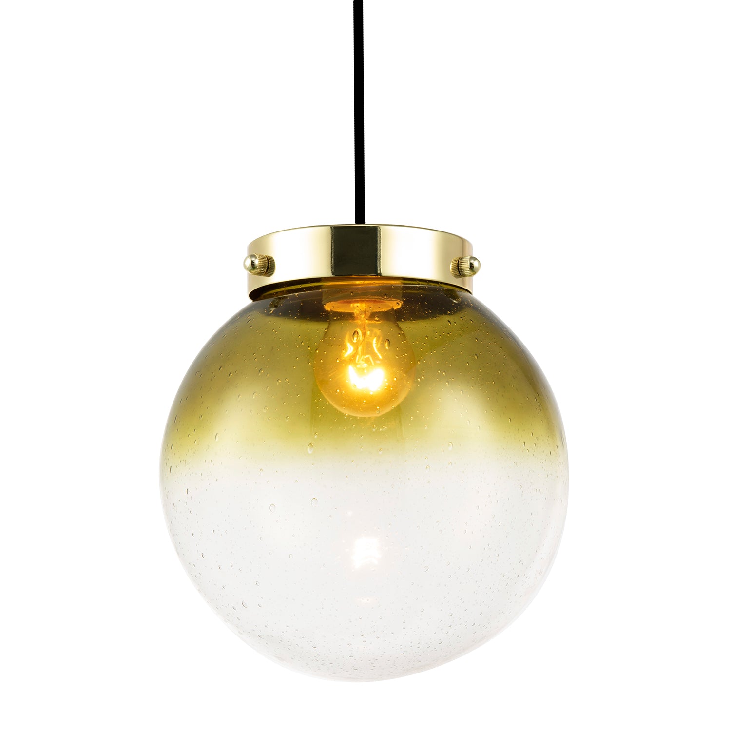 Ombre Green and Clear Bubble Glass Pendant Lighting Shade with Gold Lamp Holder Image 1