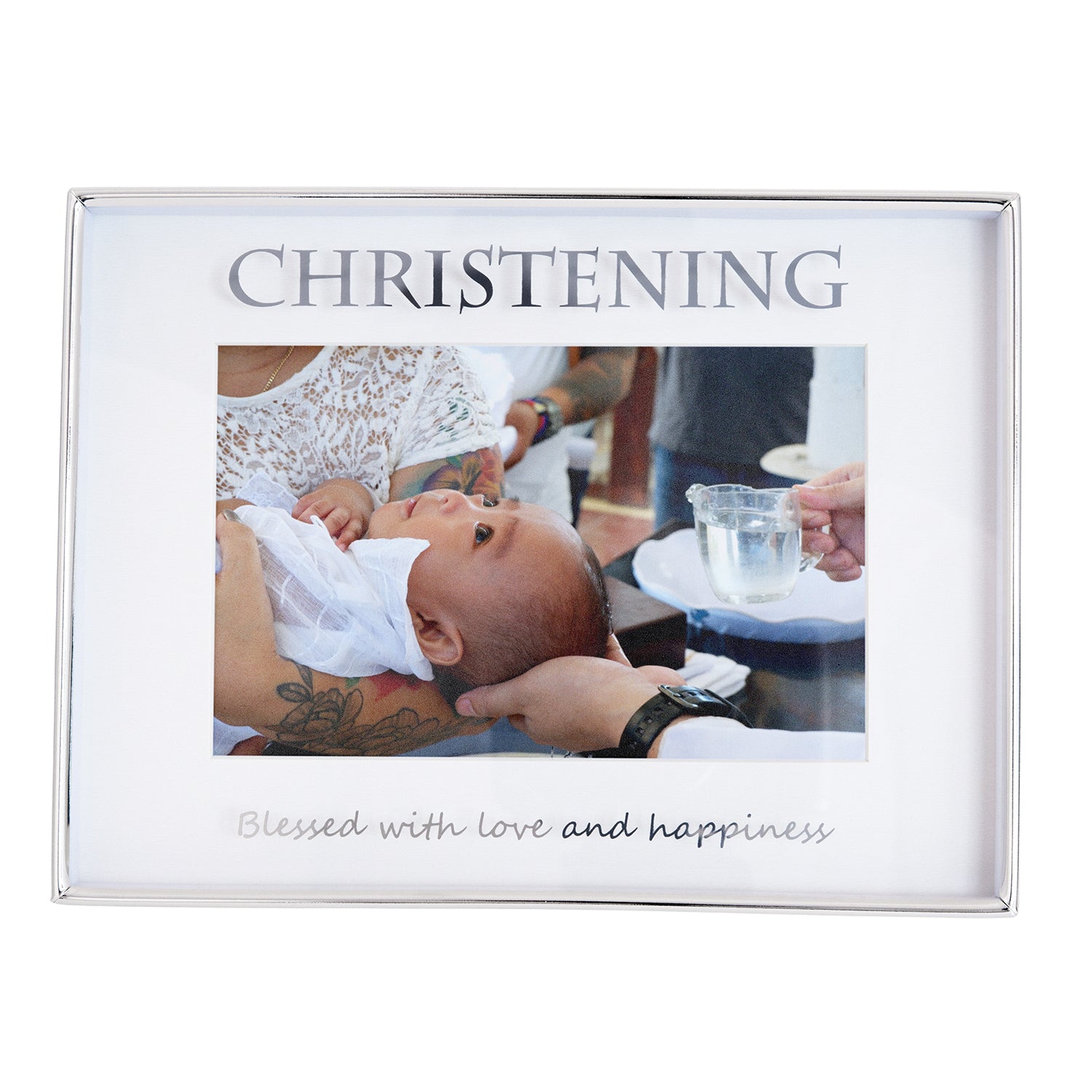 Contemporary Silver Plated Christening 4x6 Picture Frame for Wall or Table Image 1