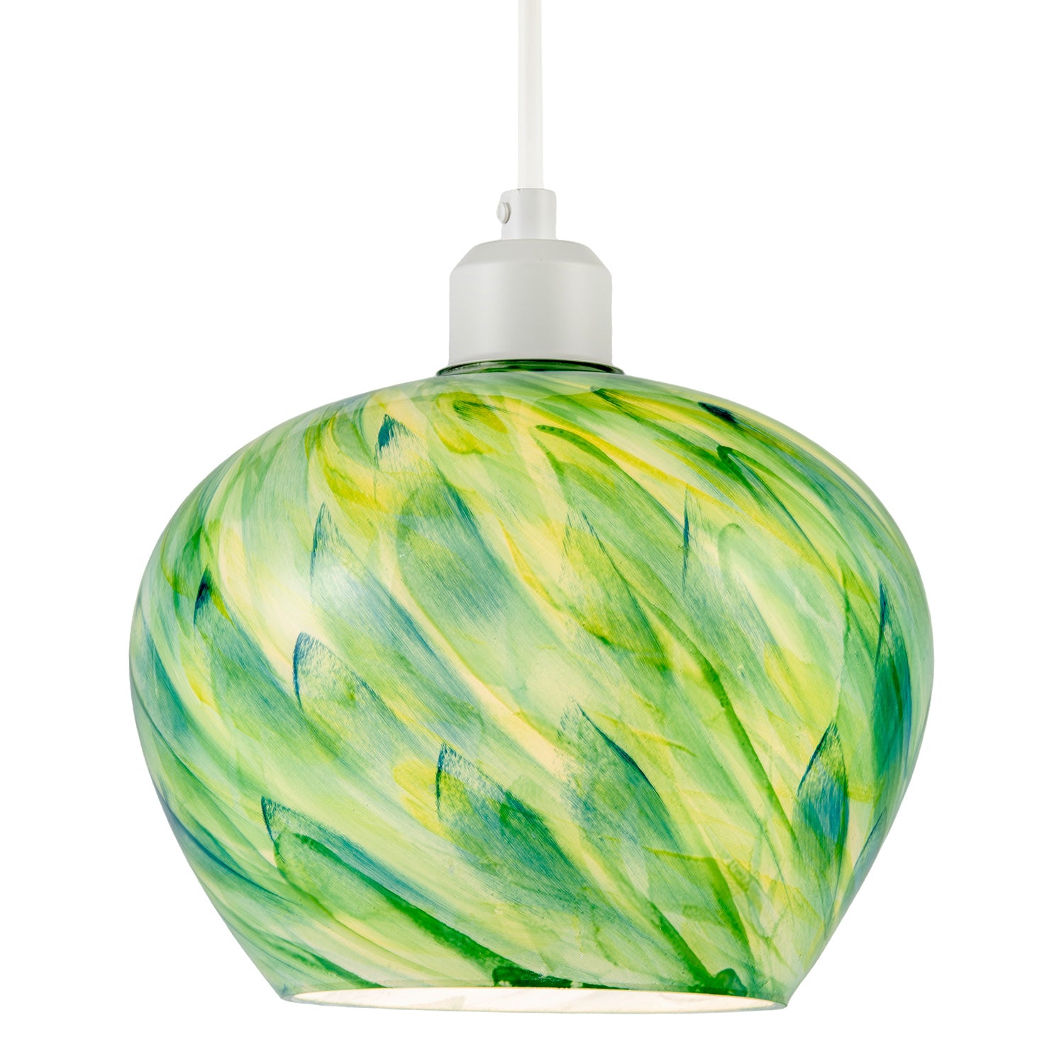 Modern Green Toned Glass Pendant Shade with Brushed Leaves Design Image 2