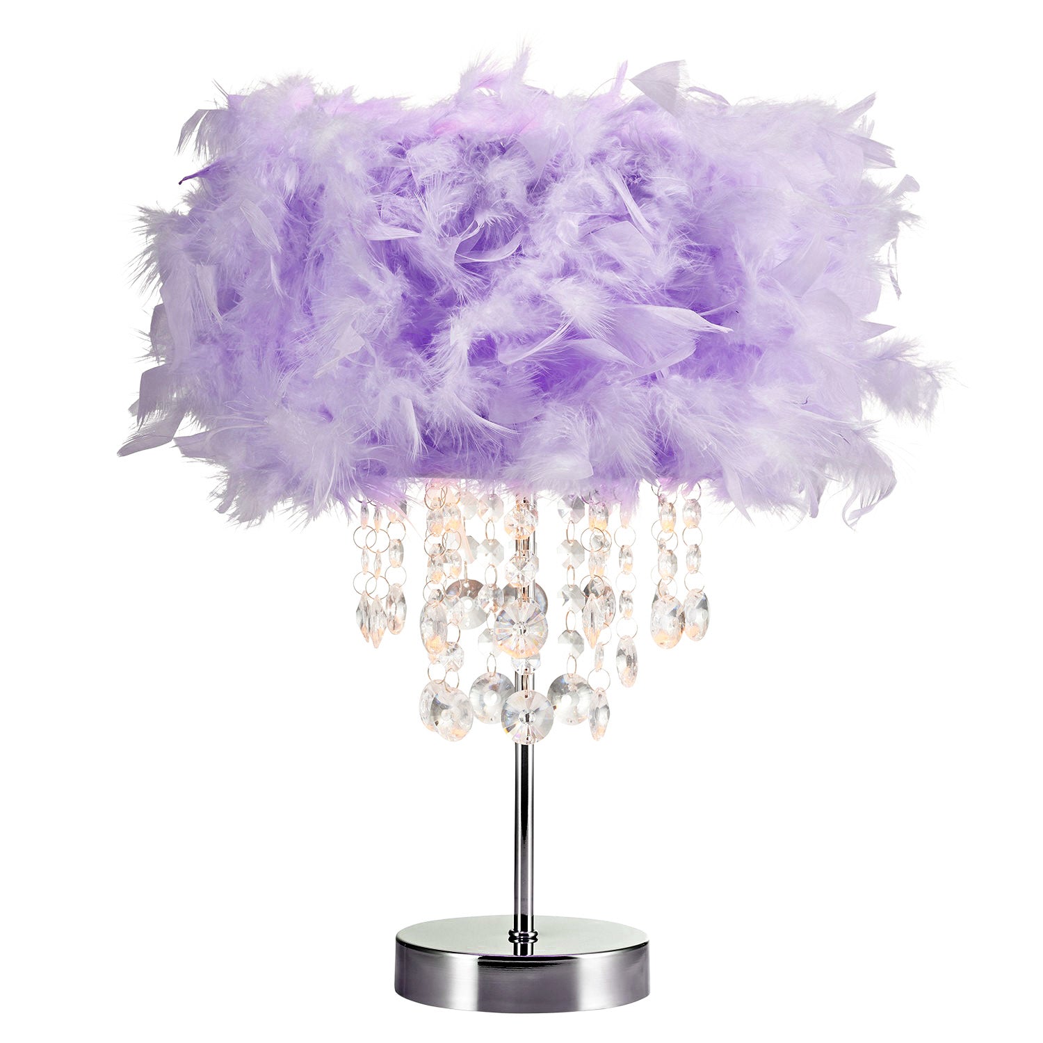 Chandelier Style Lilac Feather Table Lamp with Waterfall Acrylic Drops Image 2