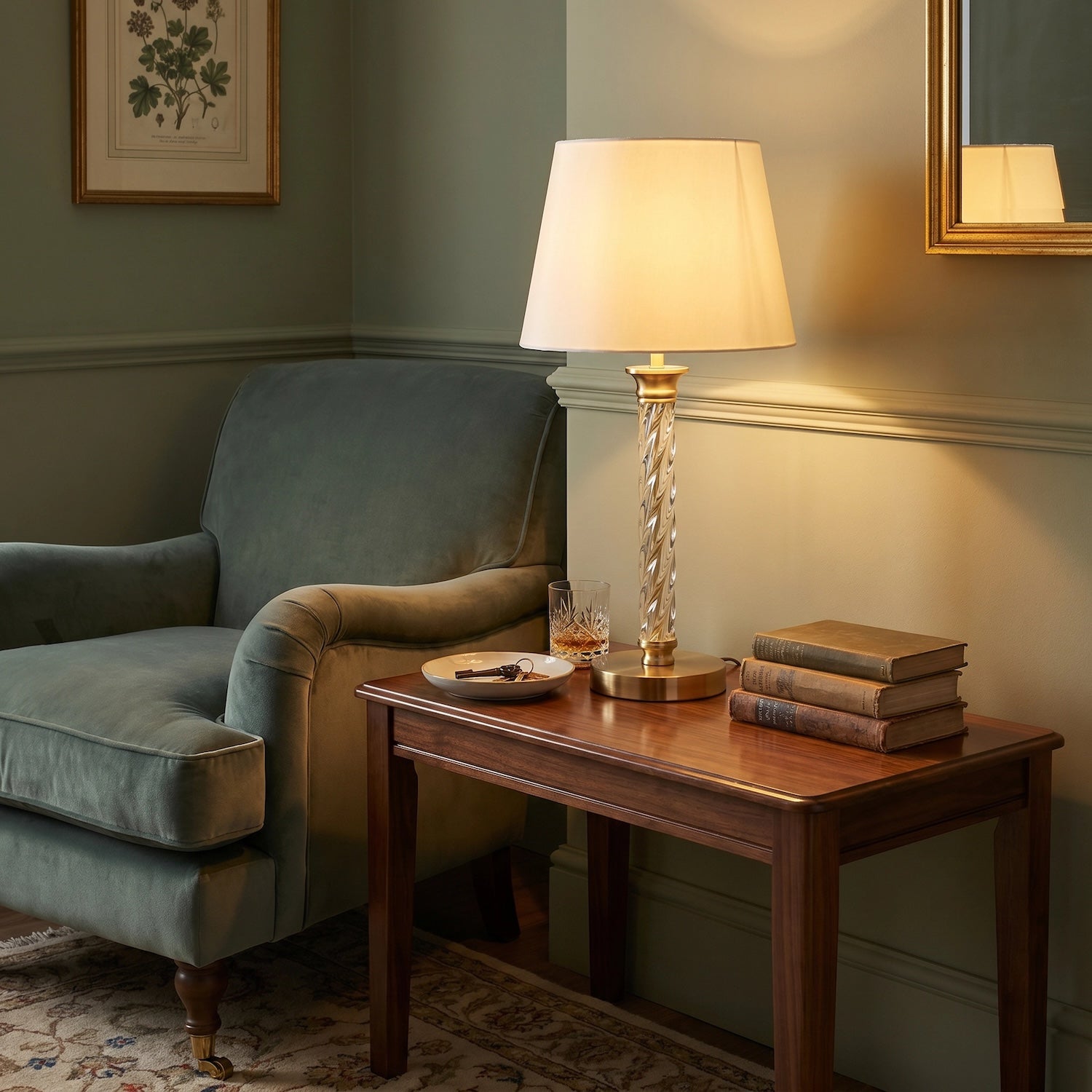 Satin Gold Table Lamp Base with Twisting Clear Glass Designer Feature Image 6