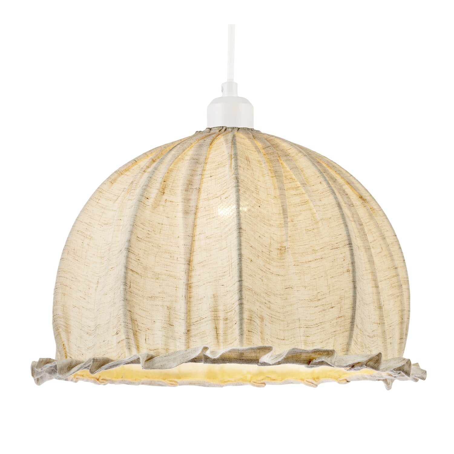 Linen Fabric Covered Ruffled Dome Shaped Ceiling Pendant Light Shade Image 2