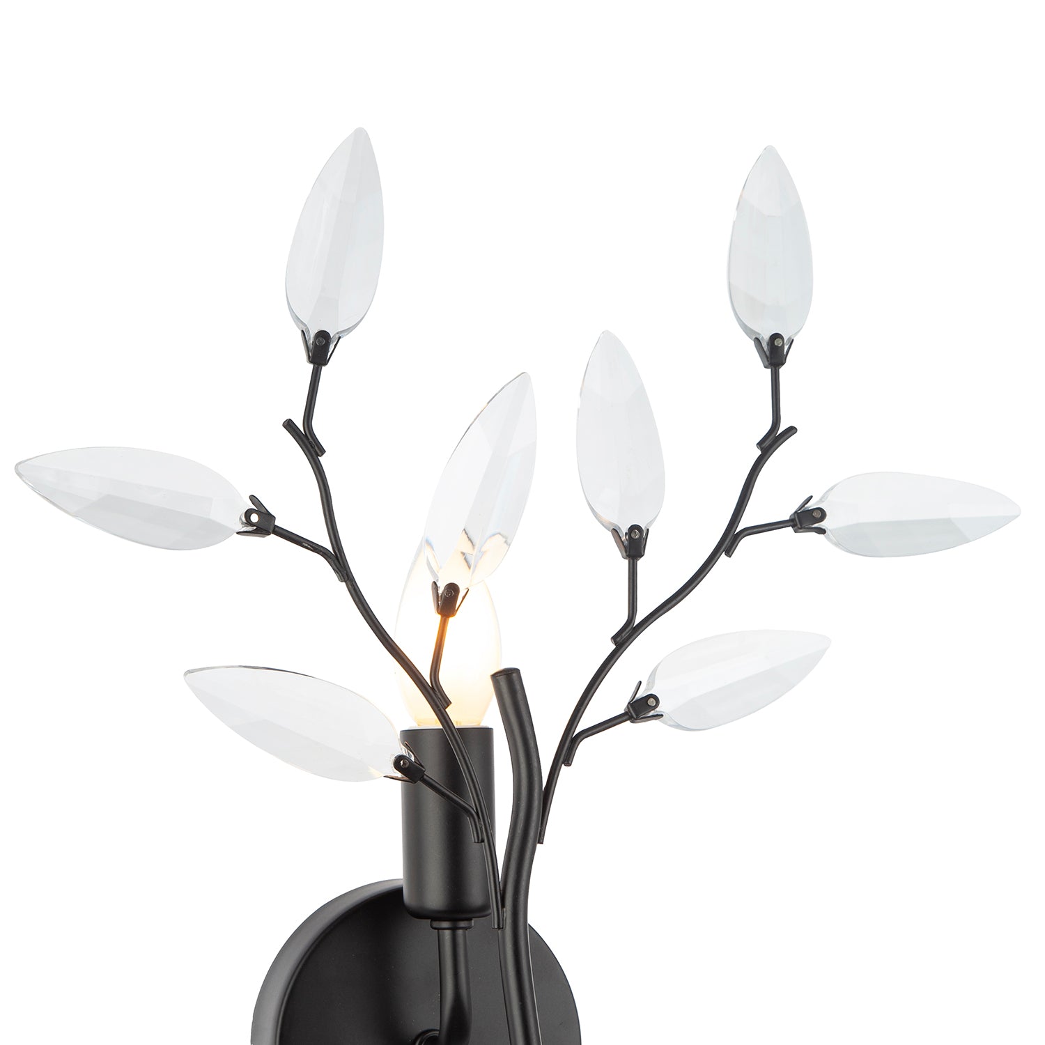 Modern Birch Matte Black Wall Lighting Fixture with Transparent Acrylic Leaves Image 4