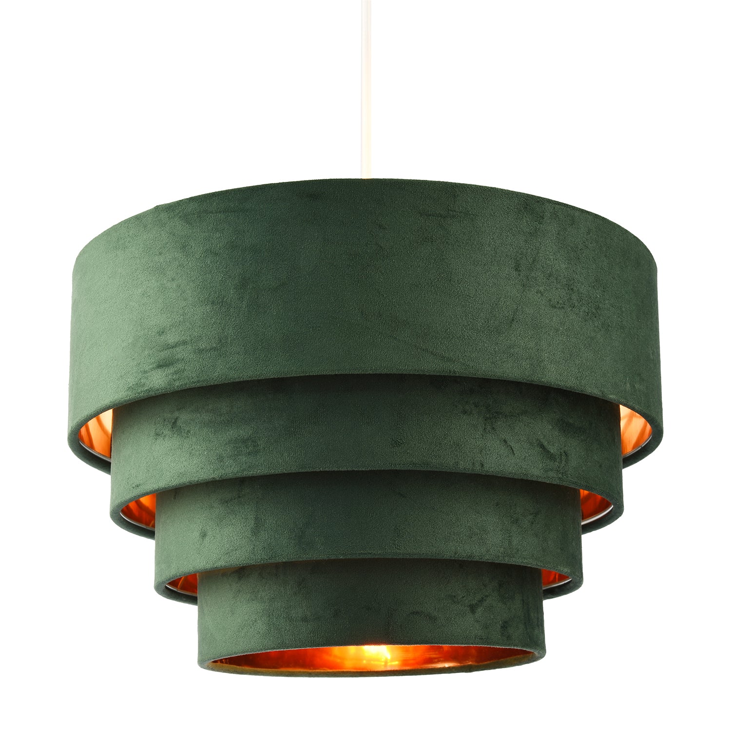 Sleek Four Tier Pendant Shade in Forest Green Velvet with Copper Inner Image 2