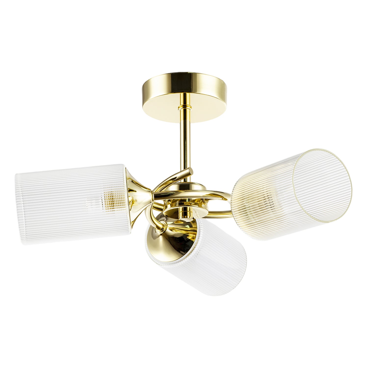 Modern Gold Ceiling Light with Cylindrical Lined Clear Glass Shades Image 1