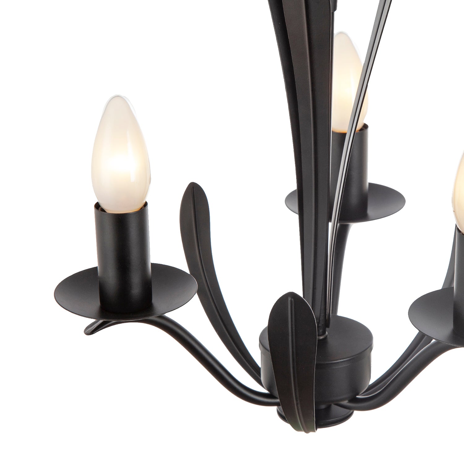 Traditional 3-Arm Ceiling Light in Matte Black with Metal Leaves Image 5