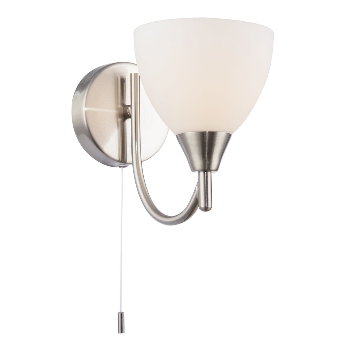 Contemporary Pull Switched Wall Light in Satin Nickel with Glass Shade Image 2