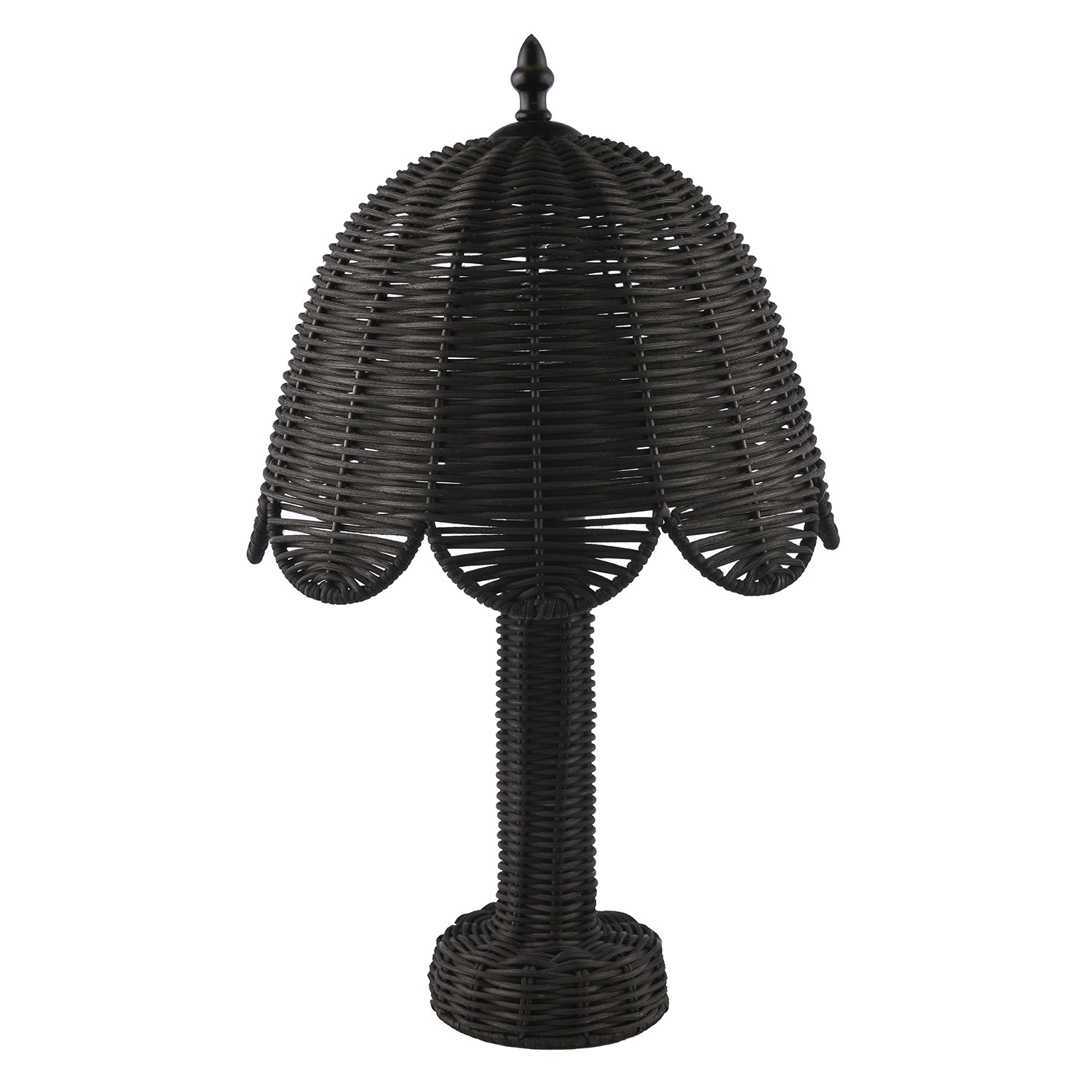 Washed Black Woven Rattan Table Lamp with Scallop Shade and Switch Image 1