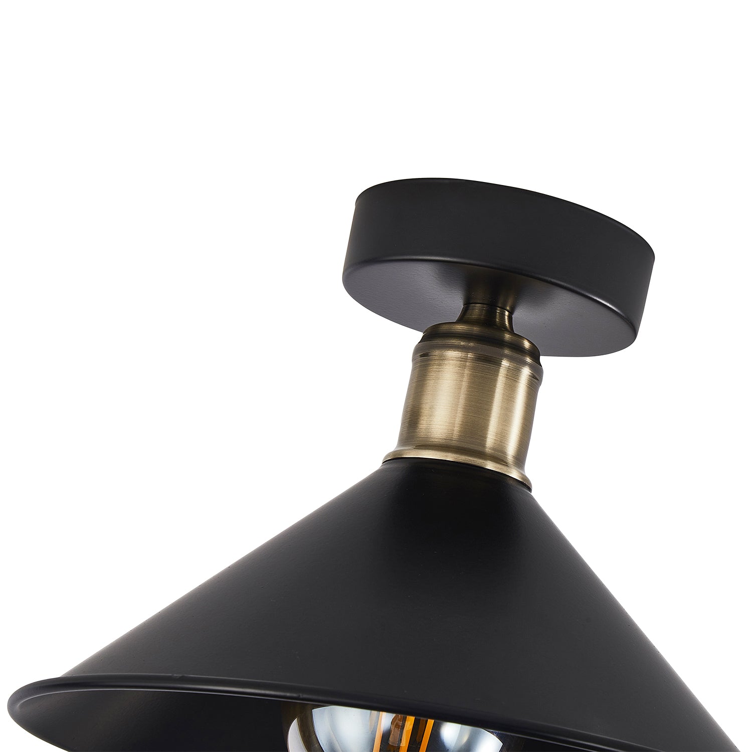 Modern Industrial Semi Flush Ceiling Light in Matte Black and Antique Brass Image 2