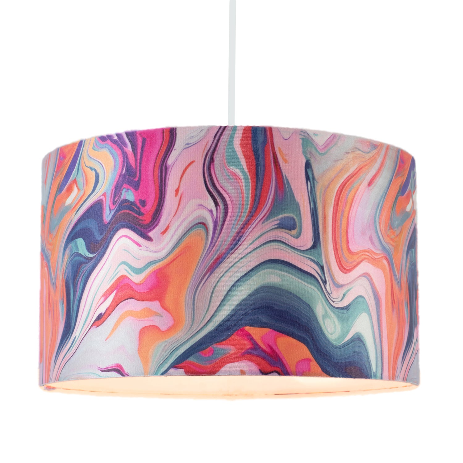Modern Chic Satin Fabric Lamp Shade with Colour Mix Marble Design Image 2