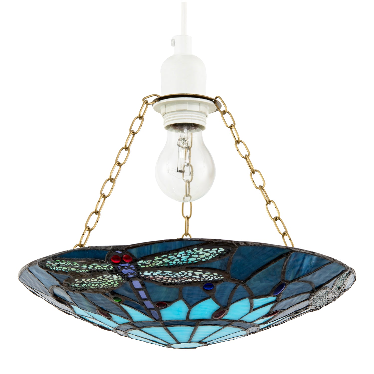Midnight and Sky Blue Dragonfly Tiffany Glass Easy Fit Pendant Shade Image 1