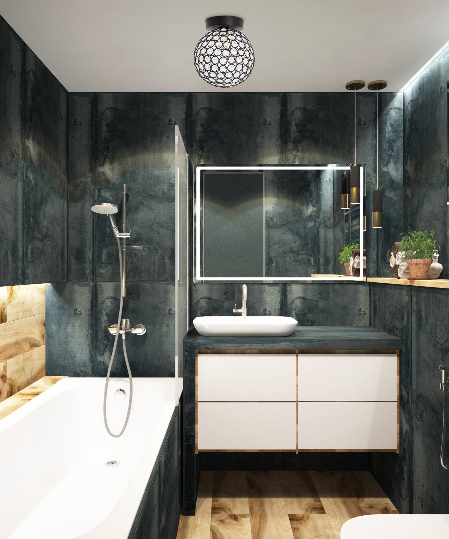Modern Matte Black and Clear Beaded Glass IP44 Rated Bathroom Ceiling Light Image 6