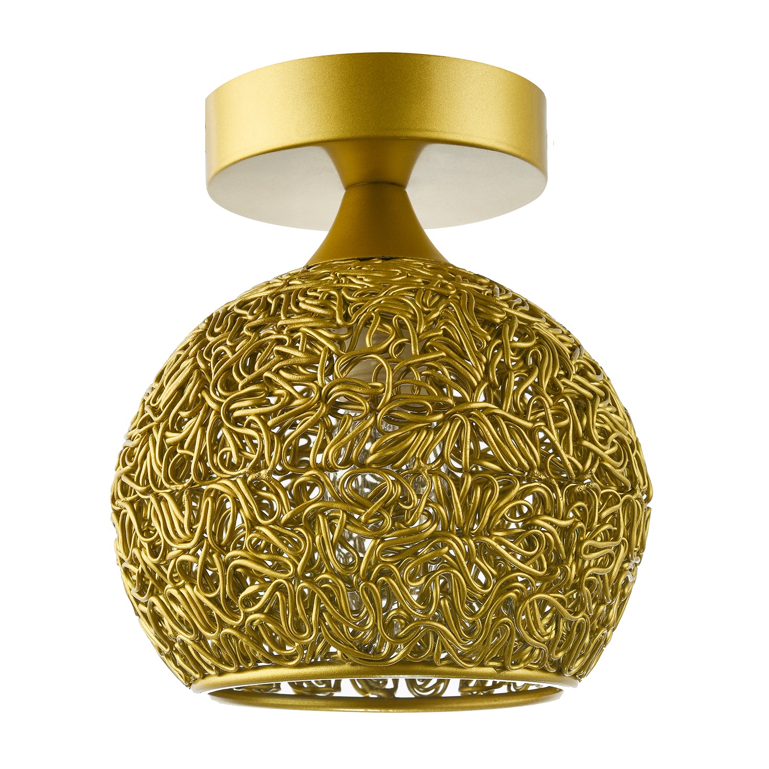 Modern Satin Gold Ceiling Light Fitting with Twisting Metal Shade Image 1