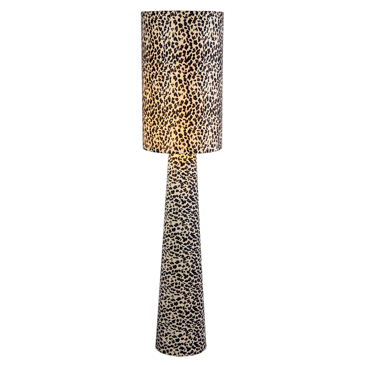 Modern Leopard Print Velvet Fabric Floor Lamp with Drum Shade and Base Image 2
