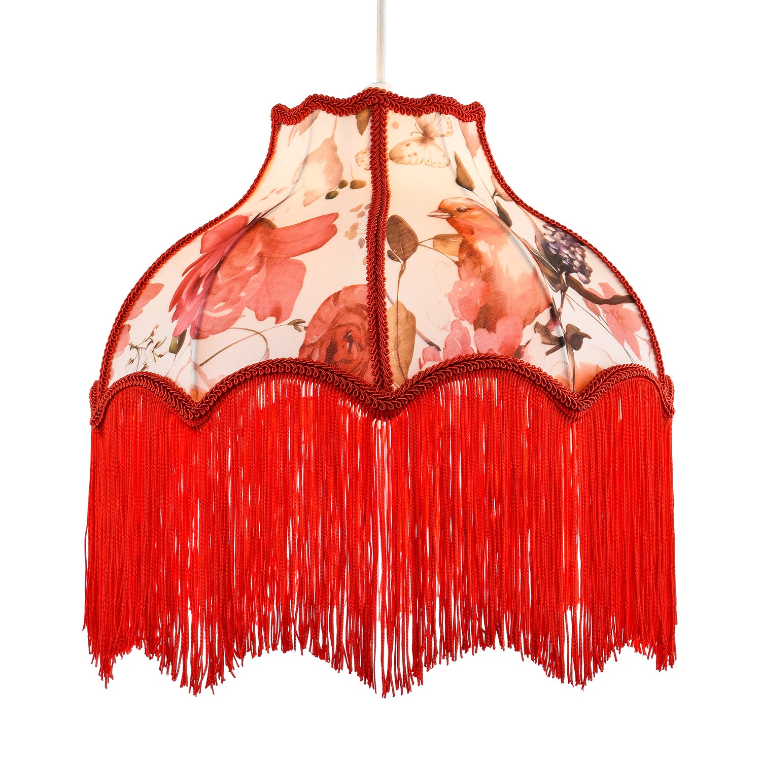Chic Red Robin Themed Vintage Victorian Style Cotton Fabric Lamp Shade Image 2