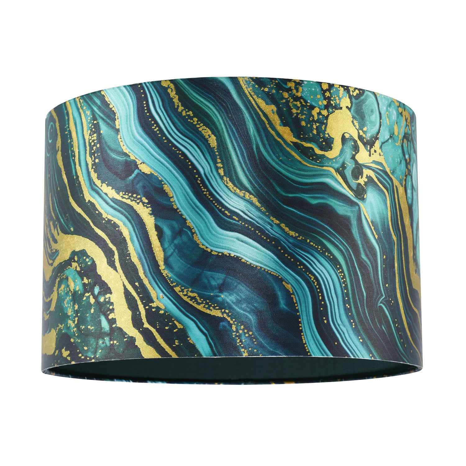 Modern Green and Gold Satin Fabric Lamp Shade with Wavy Marble Design Image 1