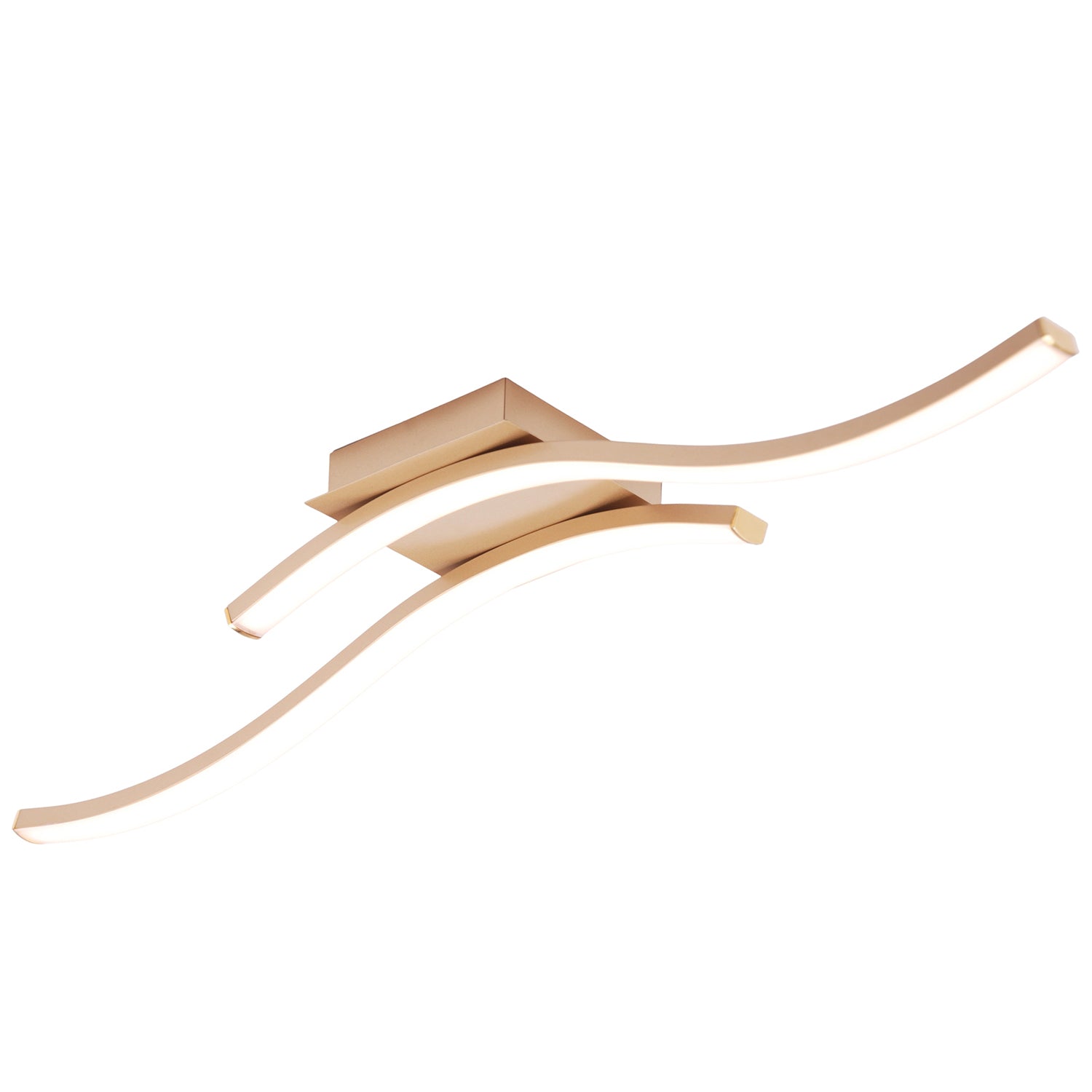 Modern Double Wavy Strip Flush LED Powered Ceiling Light Fitting in Gold Sand Image 2