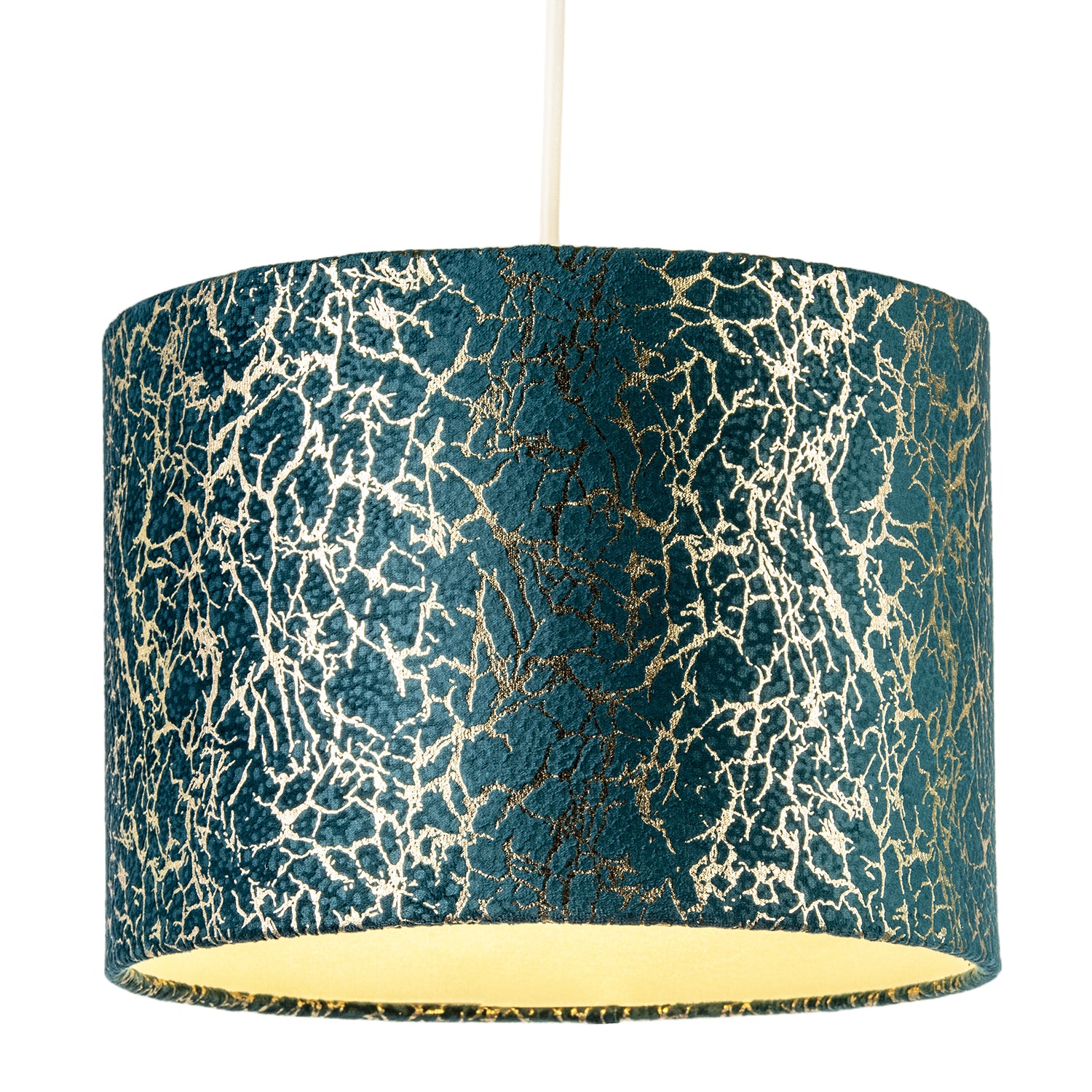 Emerald Green Teal Blend Velvet Fabric Lamp Shade with Shiny Gold Foil Image 2