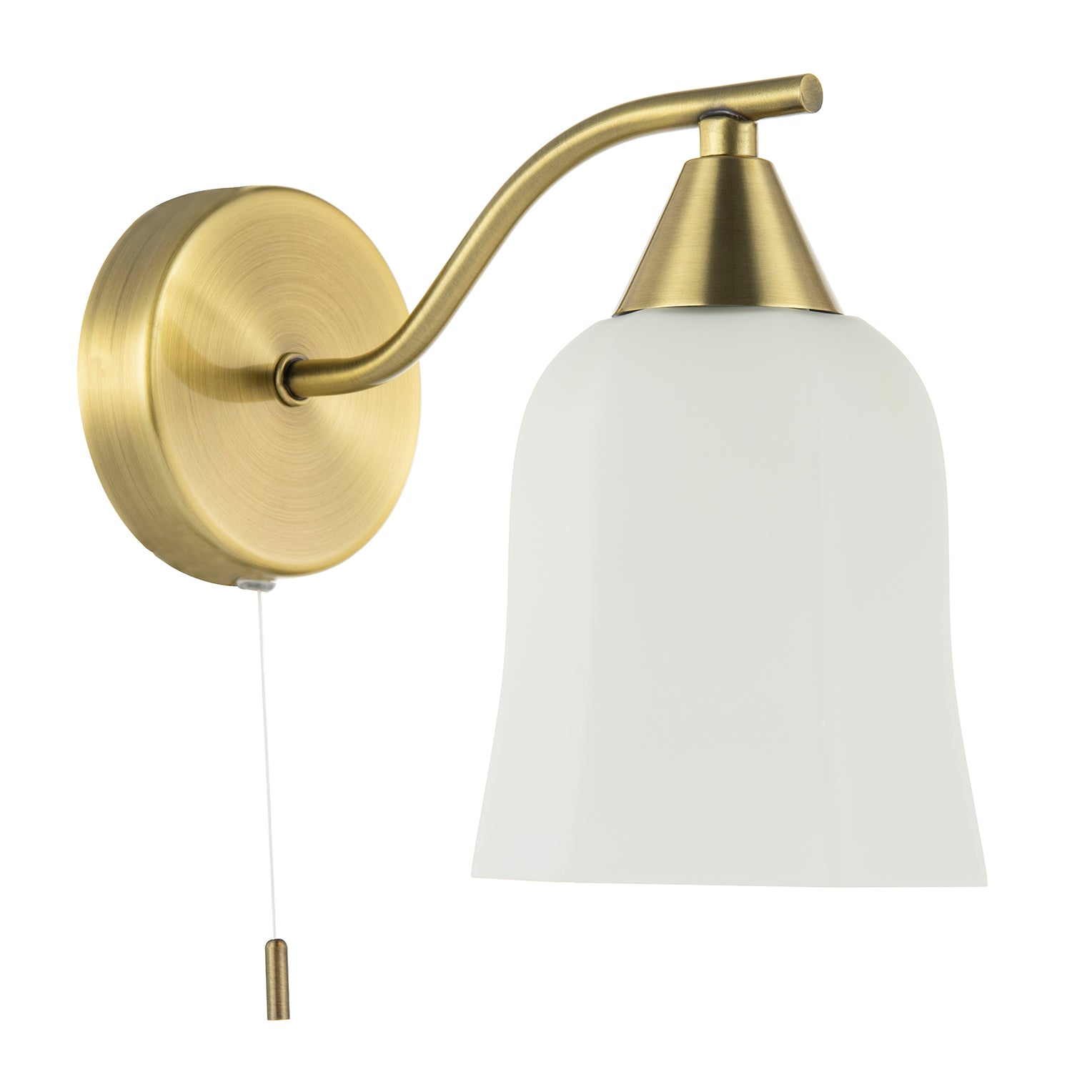 Traditional Switched Downlight Wall Light in Antique Brass with Opal Glass Shade Image 1