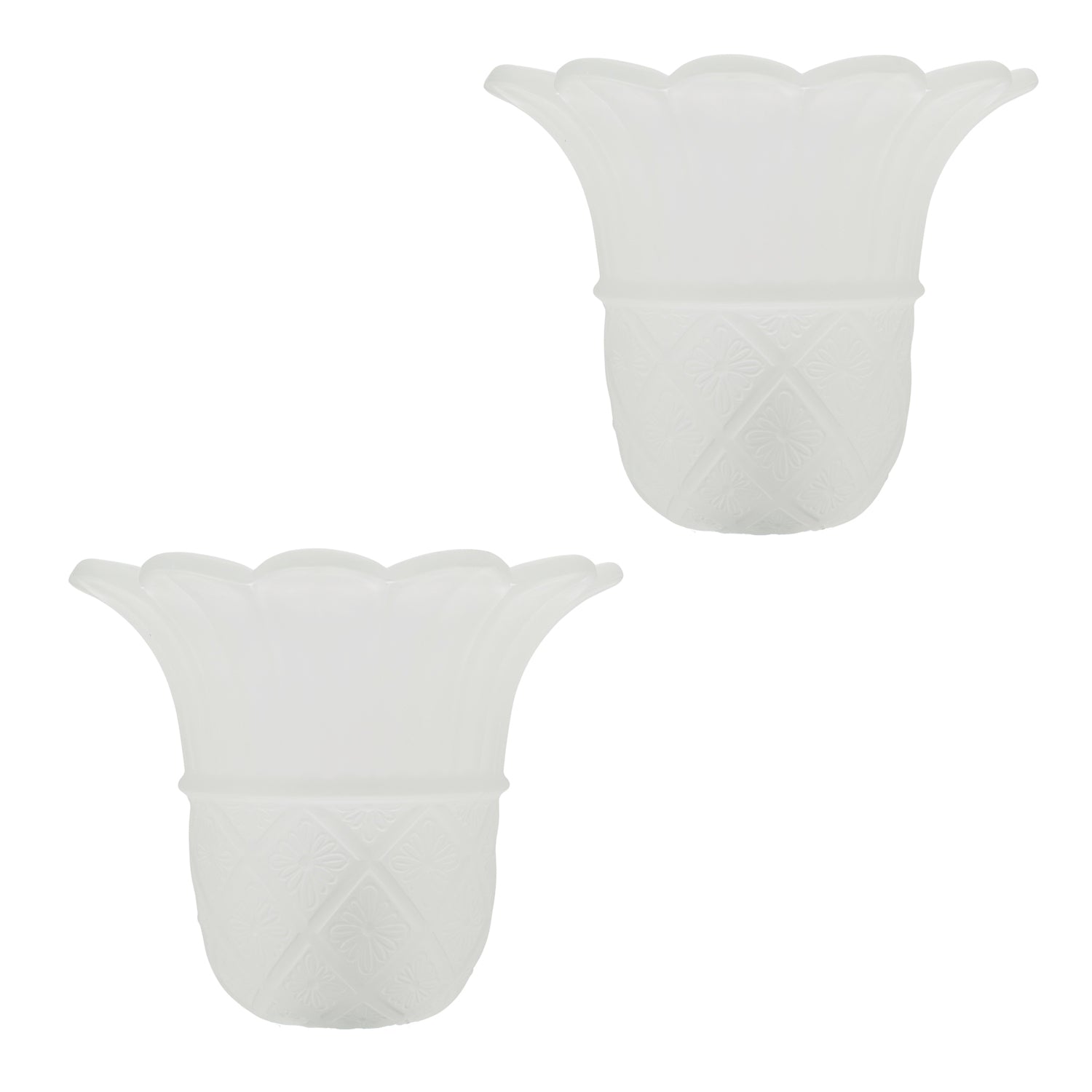 Pair of Frosted White Floral Glass Shades with Ribbed Petal Trim for E14 and E27 Image 1