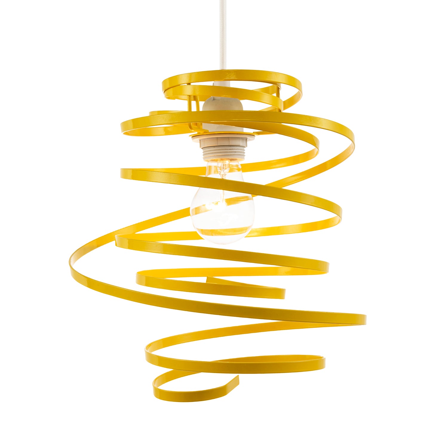 Designer Yellow Gloss Metal Double Ribbon Spiral Swirl Pendant Shade Image 2