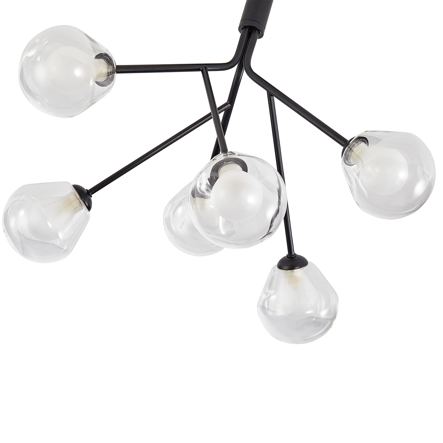 Modern Designer Matte Black 6-Arm Ceiling Light with Opal and Clear Glass Shades Image 4