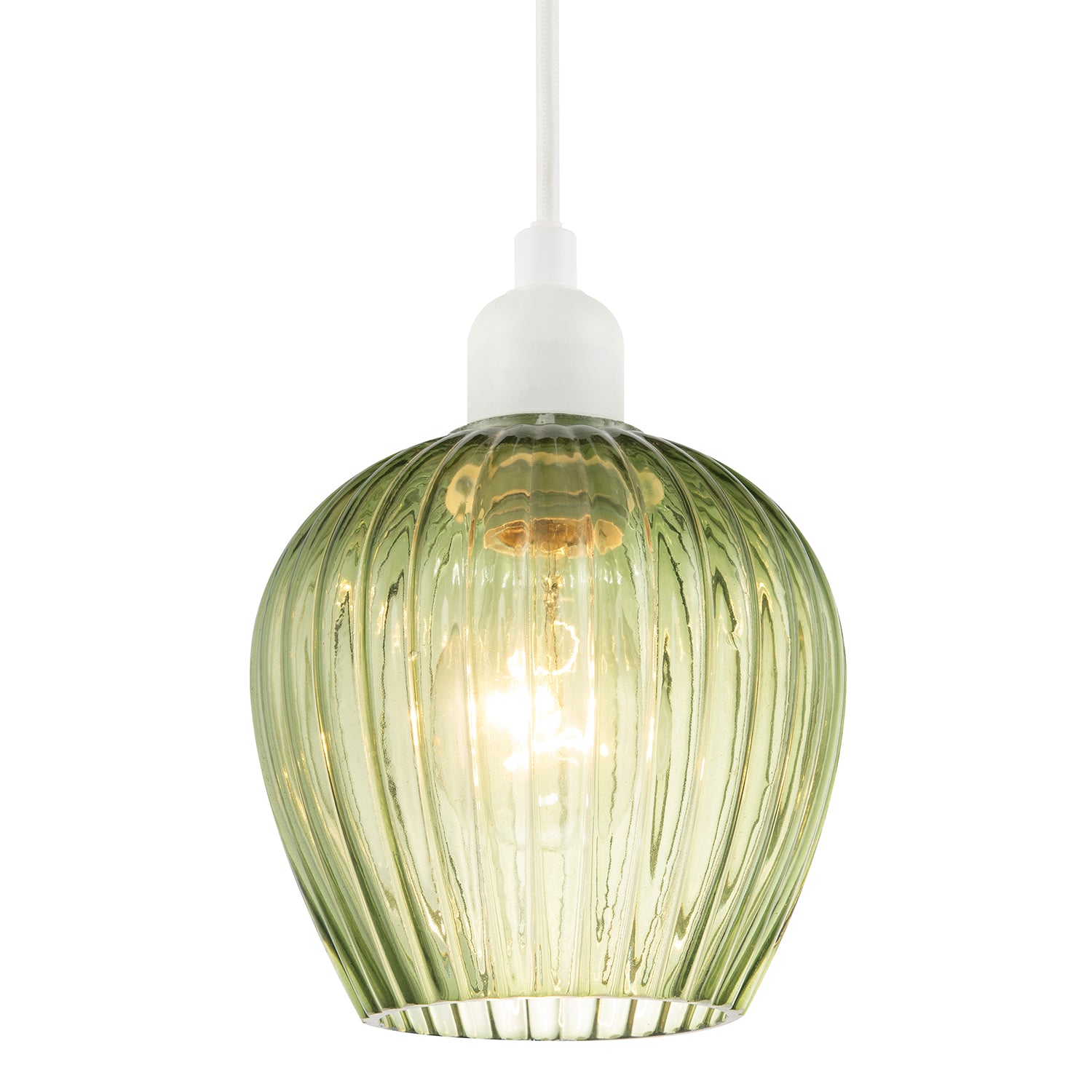 Modern Green Easy Fit Pendant Lighting Shade with Ridged Fluted Lines Image 2