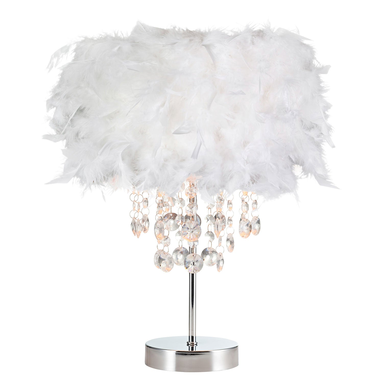 Chandelier Style White Feather Table Lamp with Waterfall Drops Image 1