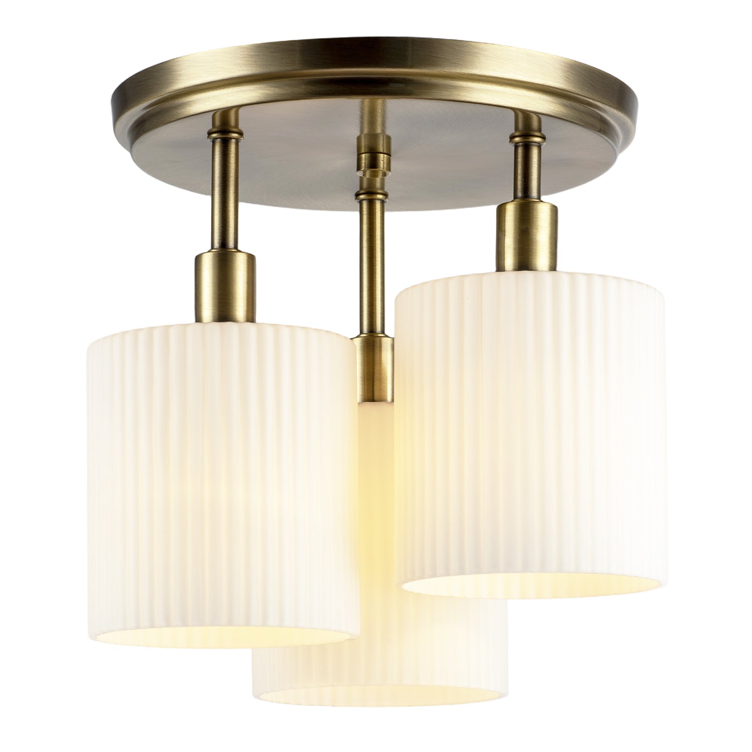 Designer Antique Brass Semi Flush Ceiling Light with Fluted Shades Image 2