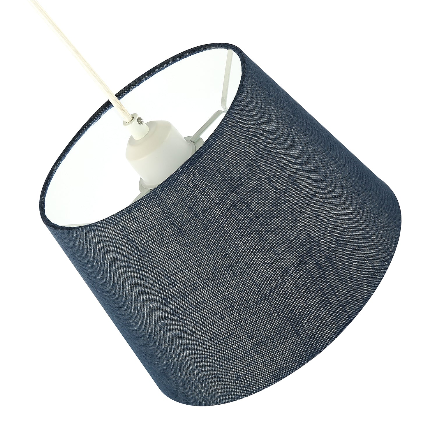 Modern Denim Effect Navy Midnight Blue Linen Fabric Drum Lamp Shade Image 5
