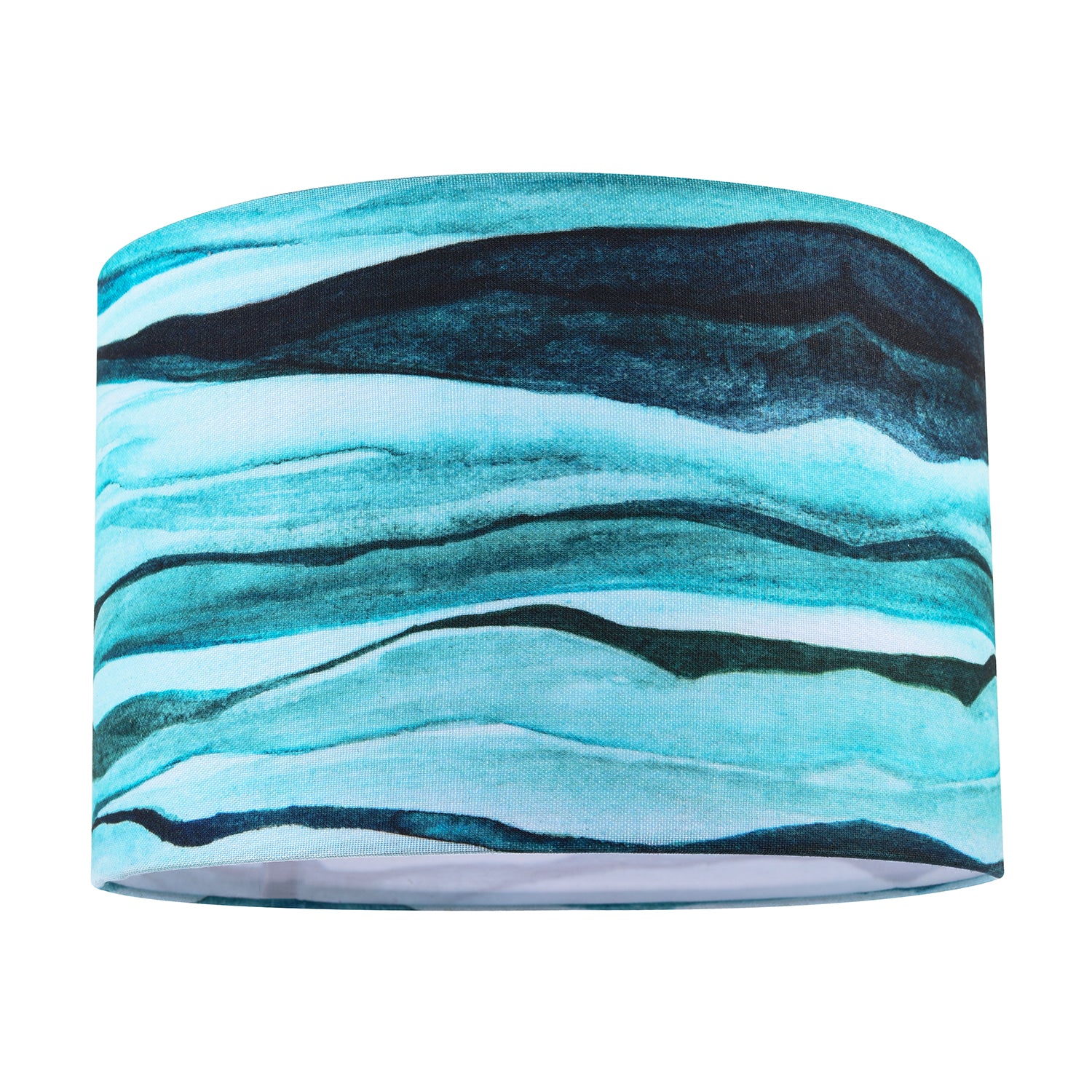 Sea Waves Drum Lamp Shade in Teal Duck Egg and Navy Blue - 30cm Linen Image 1
