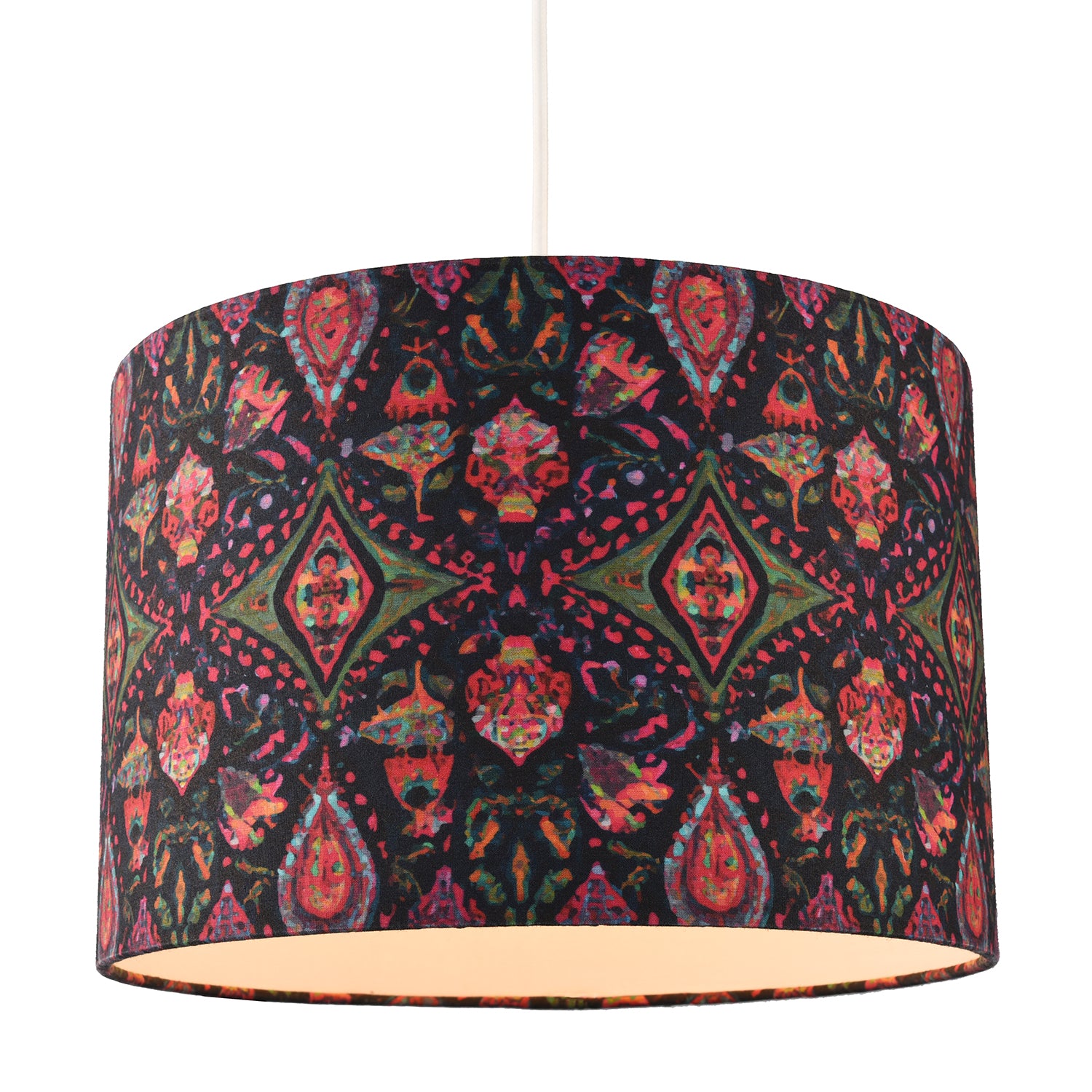 Bohemian Kaleidoscope Cotton Lamp Shade with Green and Red Colouring Image 2