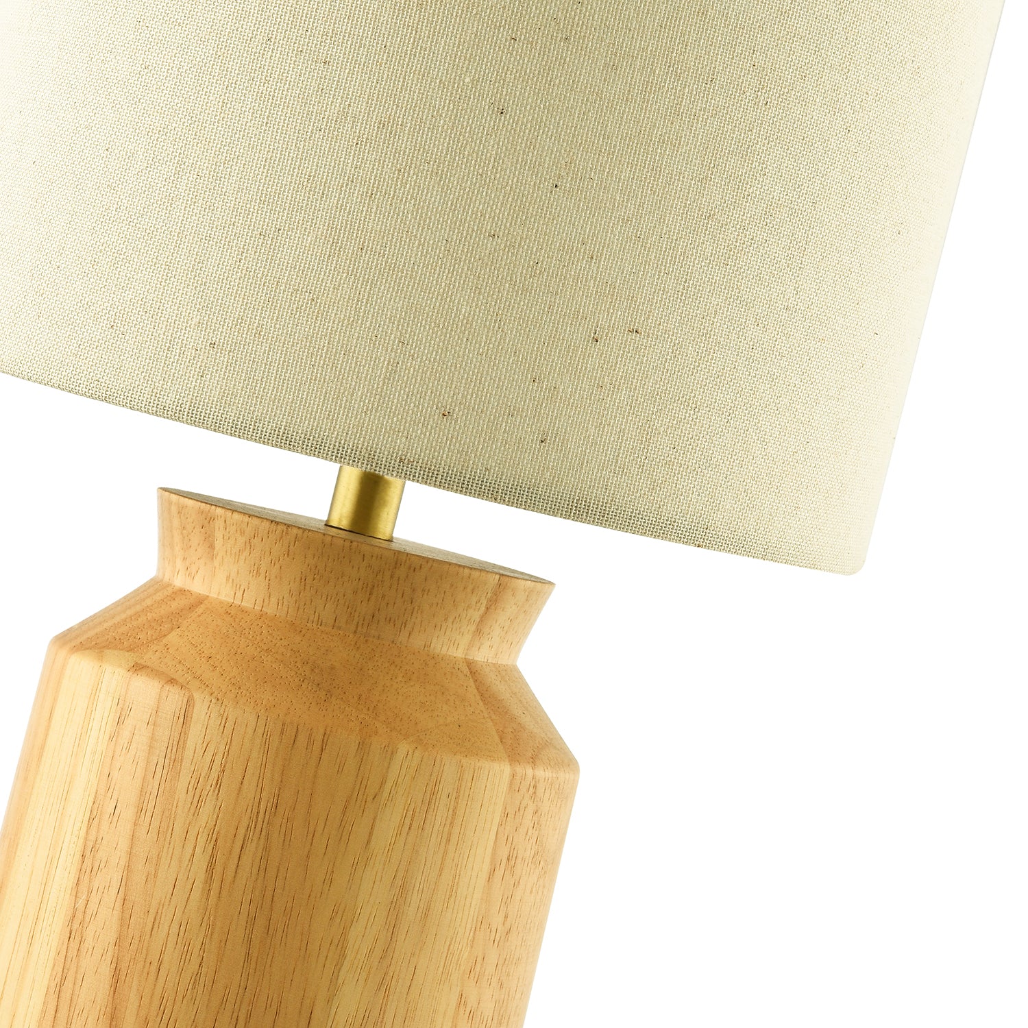 Designer Wooden Table Lamp with Beige Oatmeal Linen Fabric Drum Shade Image 3