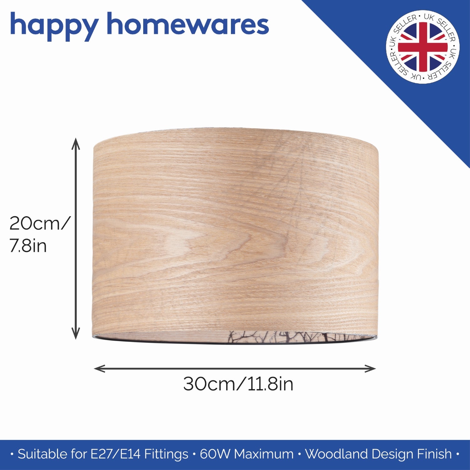 Eco Friendly Bamboo Wood Effect Lampshade with Black Woodland Trees Inner Lining Image 6