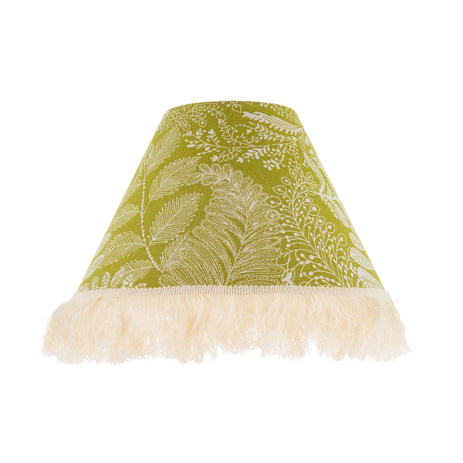 Olive Green Jacquard Linen Floral Coolie Lamp Shade with White Tassels Image 1