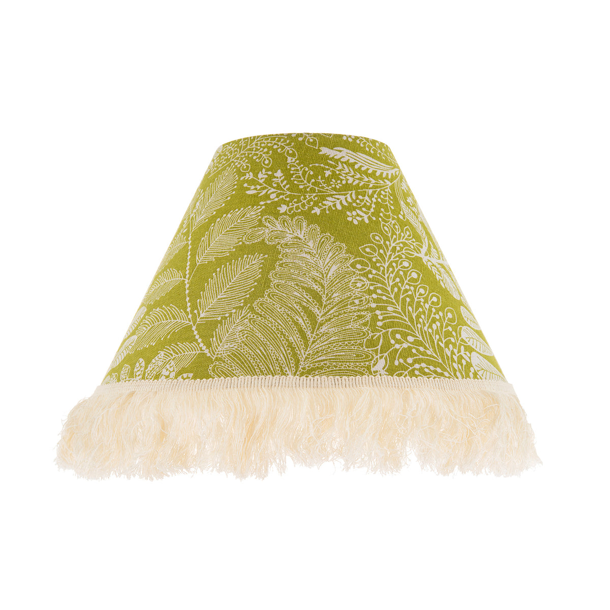 Olive Green Jacquard Linen Floral Coolie Lamp Shade with White Tassels Image 1
