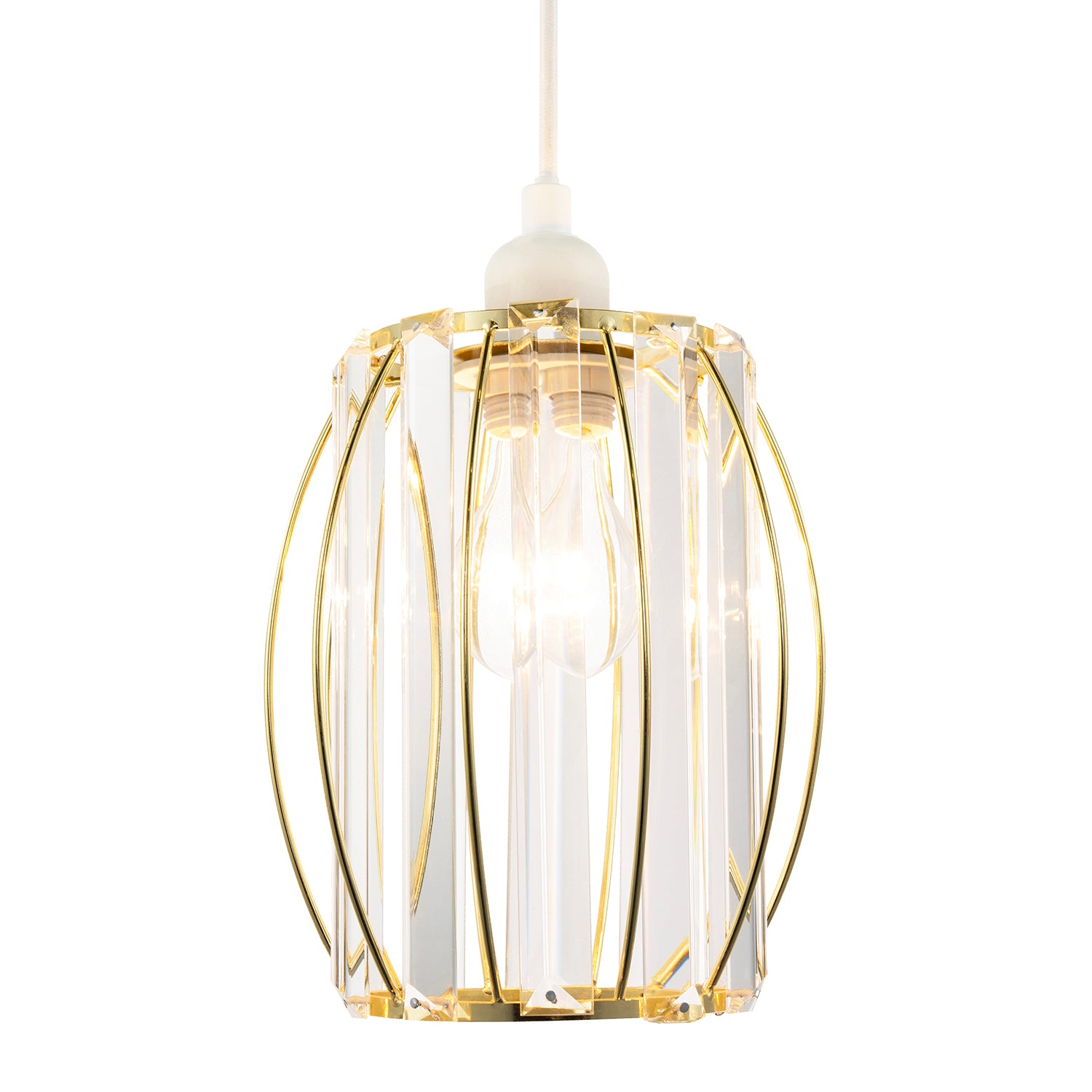 Modern Polished Gold Pendant Lighting Shade with Clear Glass Prisms Image 1