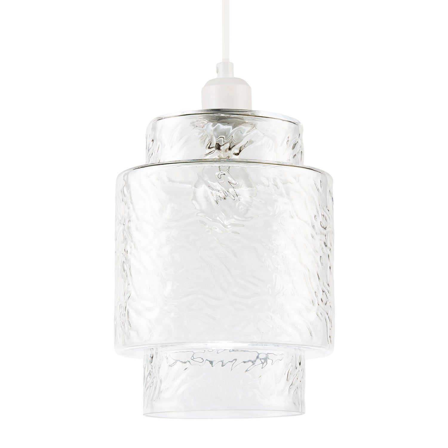 Clear Layered Glass Cylinder Pendant Light Shade with Tiered Design Image 1