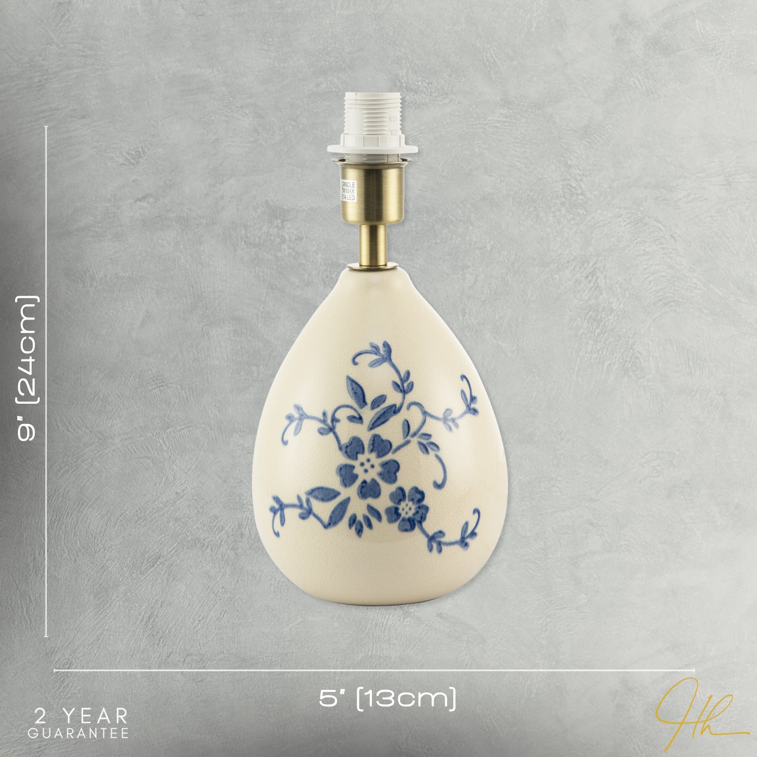 Hand Painted Blue Floral Themed Ceramic Table Lamp Base with Switch Image 7