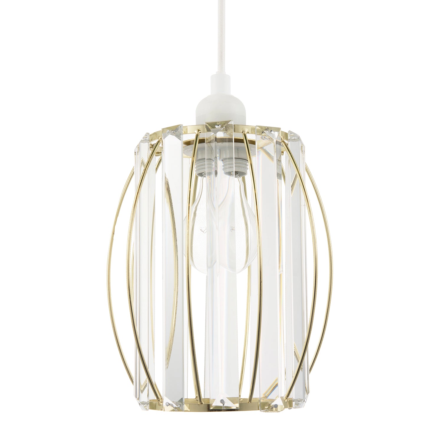Modern Polished Gold Pendant Lighting Shade with Clear Glass Prisms Image 2